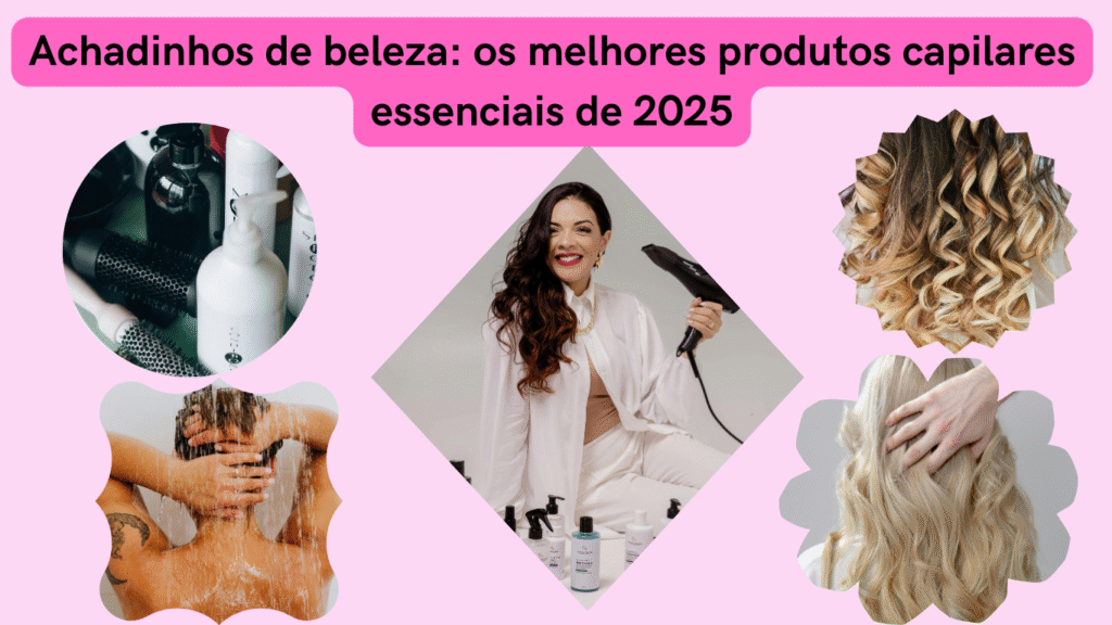 Destaque para produtos capilares essenciais usados no cronograma capilar Linha de produtos capilares essenciais para hidratação, nutrição e proteção dos fios
