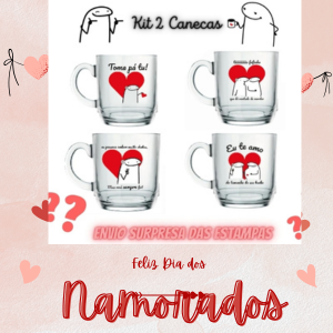 Canecas divertidas para surpreender no Dia dos Namorados Kit com 2 canecas de vidro estampadas – presente divertido e barato para o Dia dos Namorados