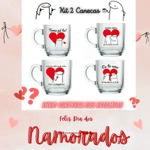 Kit com 2 canecas de vidro estampadas – presente divertido e barato para o Dia dos Namorados