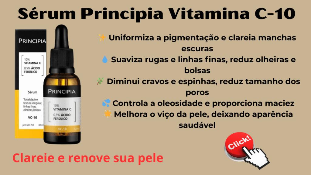 Sérum Principia Vitamina C-10 com 10% de Vitamina C e 0,5% de Ácido Ferúlico.